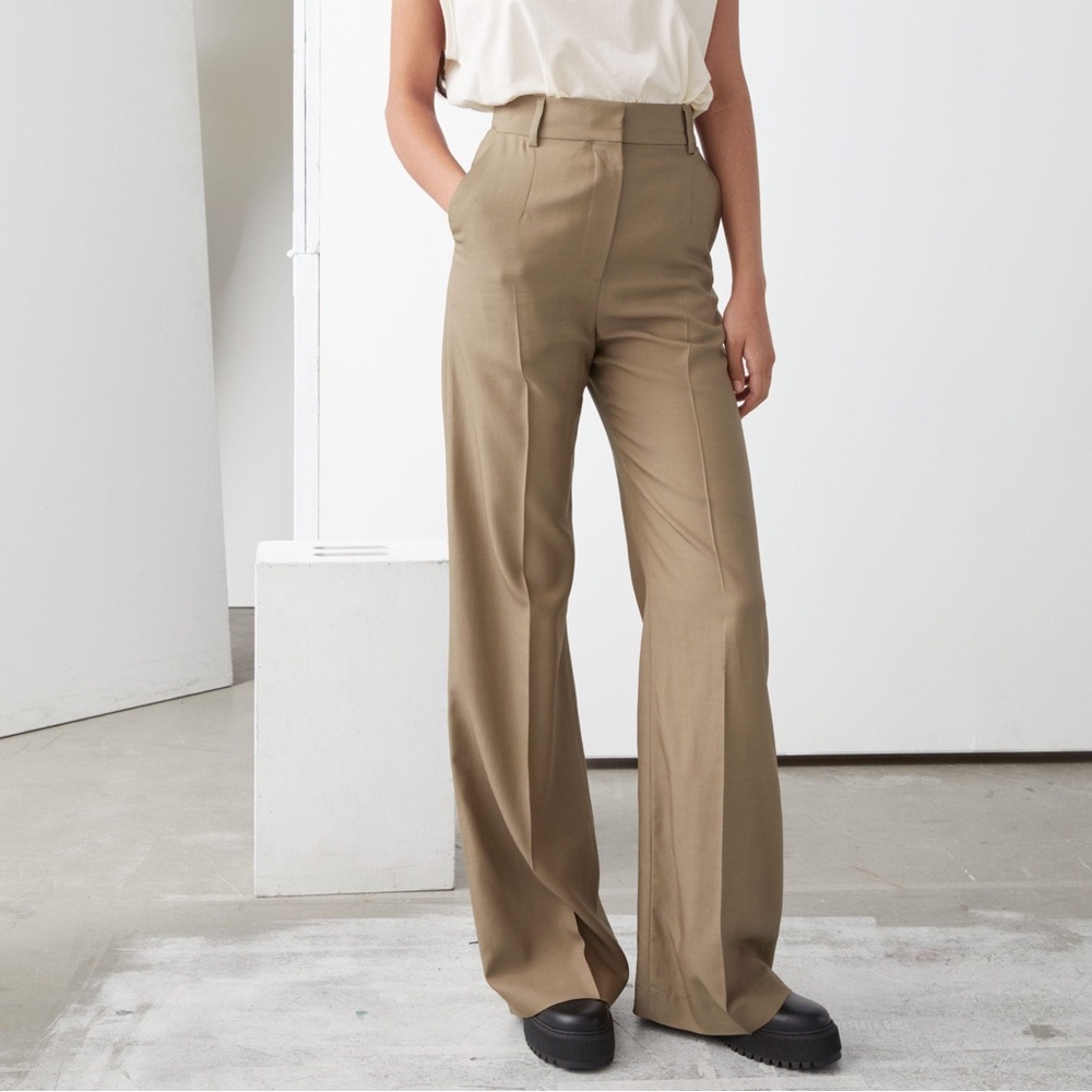 & Other Stories Wide Leg Trousers in Khaki
